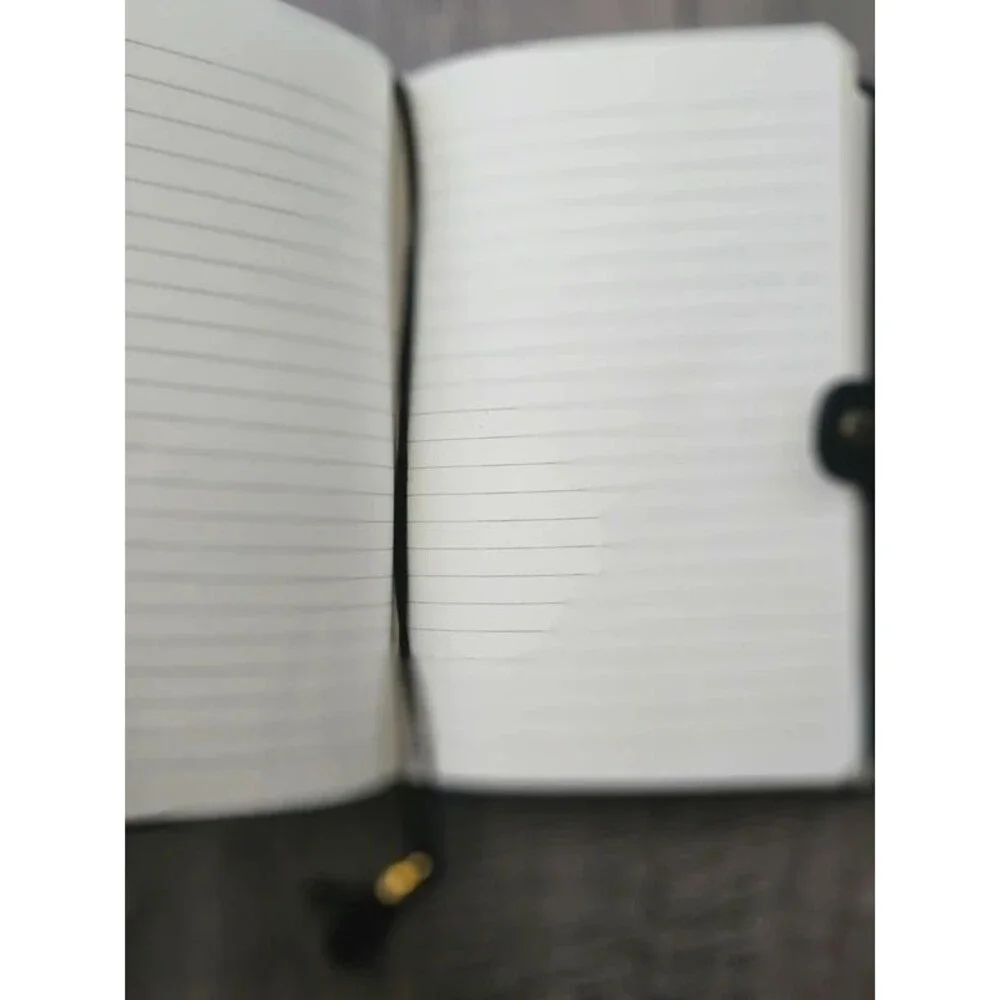 Black Faux Leather Journal Lined Notebook Snap Closure Tassel Bookmark